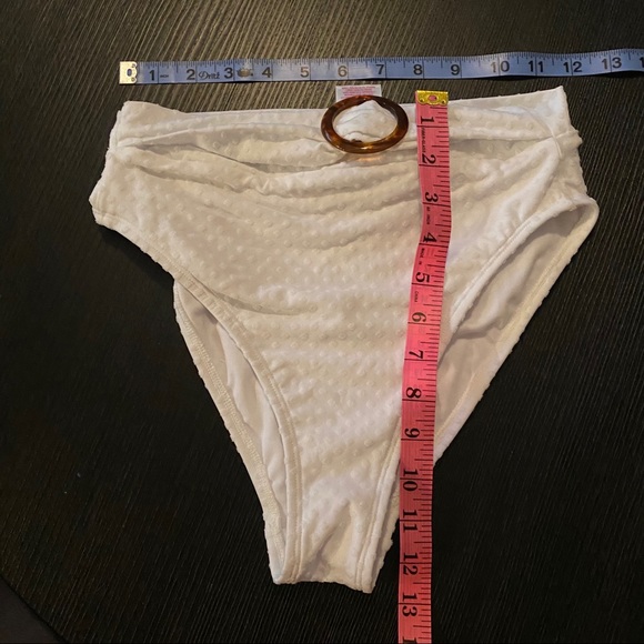 Juniors' Pique Belt High Leg Bikini Bottom- White - Picture 3 of 9